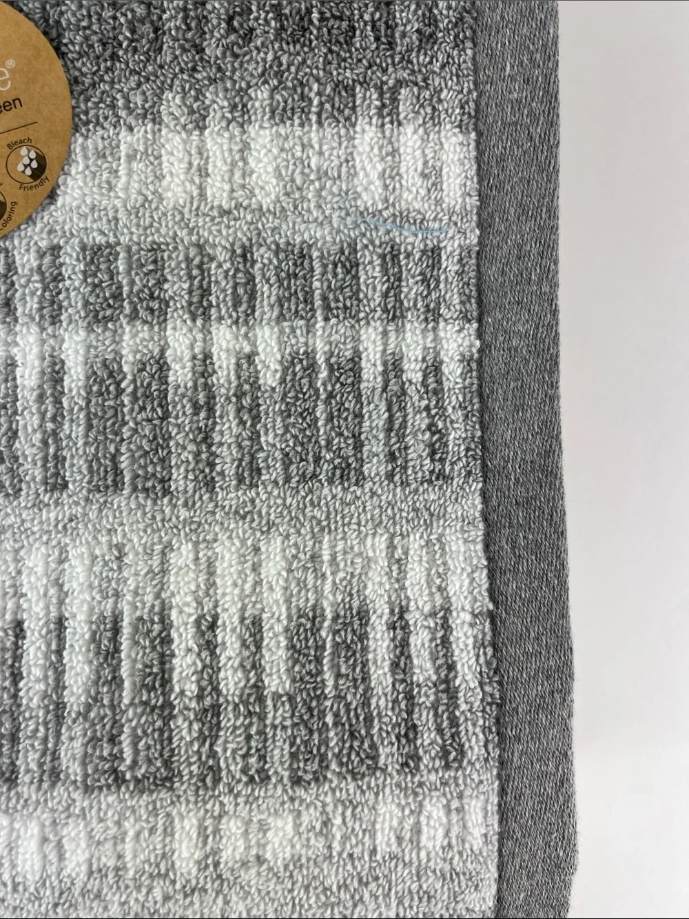 Eco-Mélange Bath Towels Gray White Striped Ribbed Soft Cotton Set of 2 NEW